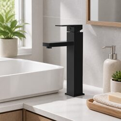 Bathroom Basin Mixer Tap Square Tall Faucet Black Vanity Sink Spout