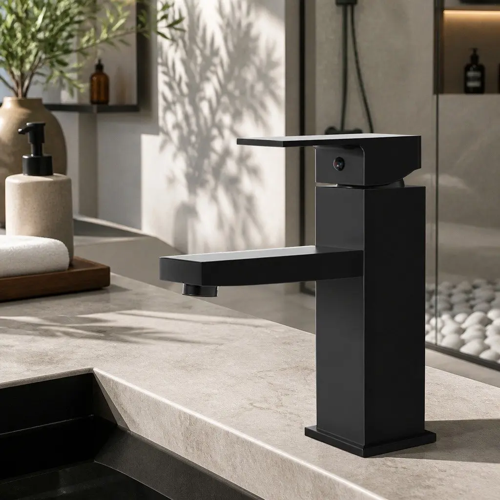 Square Basin Mixer Tap Matte Black Faucet Bathroom Vanity Laundry Sink Single