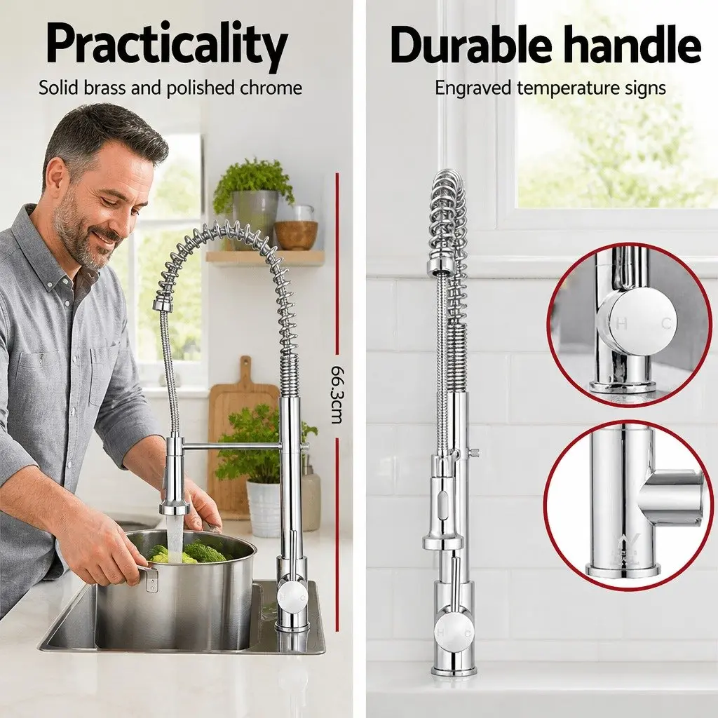 Pull Out Kitchen Mixer Tap 2 Mode Sink Faucet Swivel Gooseneck Chrome Silver