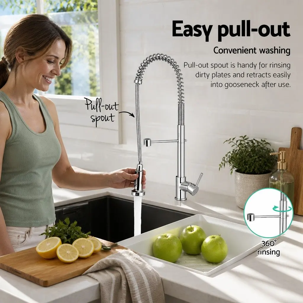 Pull Out Kitchen Mixer Tap 2 Mode Sink Faucet Swivel Gooseneck Chrome Silver