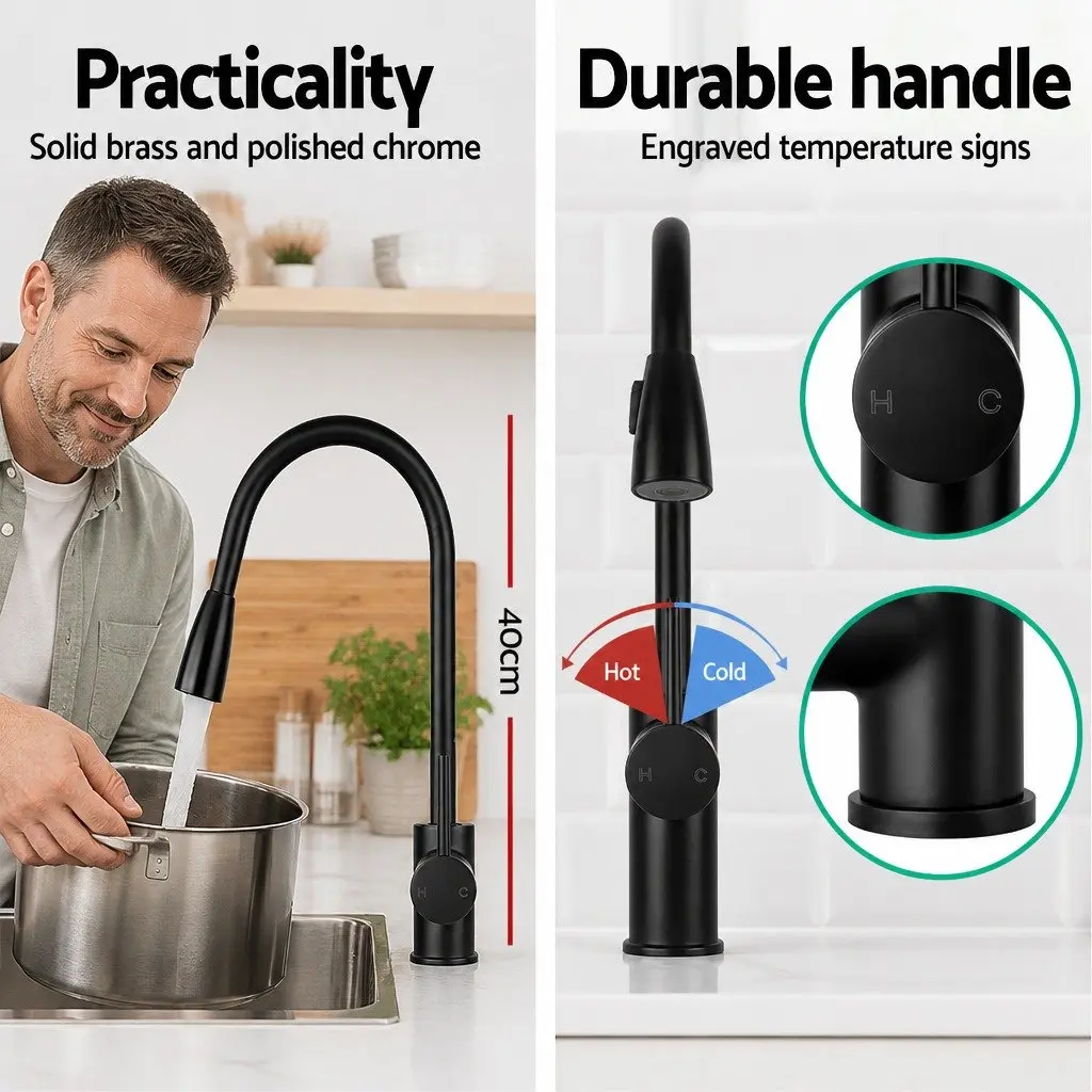 Pull Out Kitchen Mixer Tap 2 Mode Sink Faucet Basin Laundry Black 360° Swivel