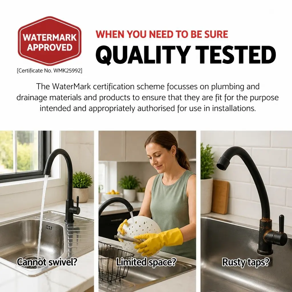 Kitchen Mixer Tap Black Gooseneck Basin Faucet Rectangle Sink Single Double
