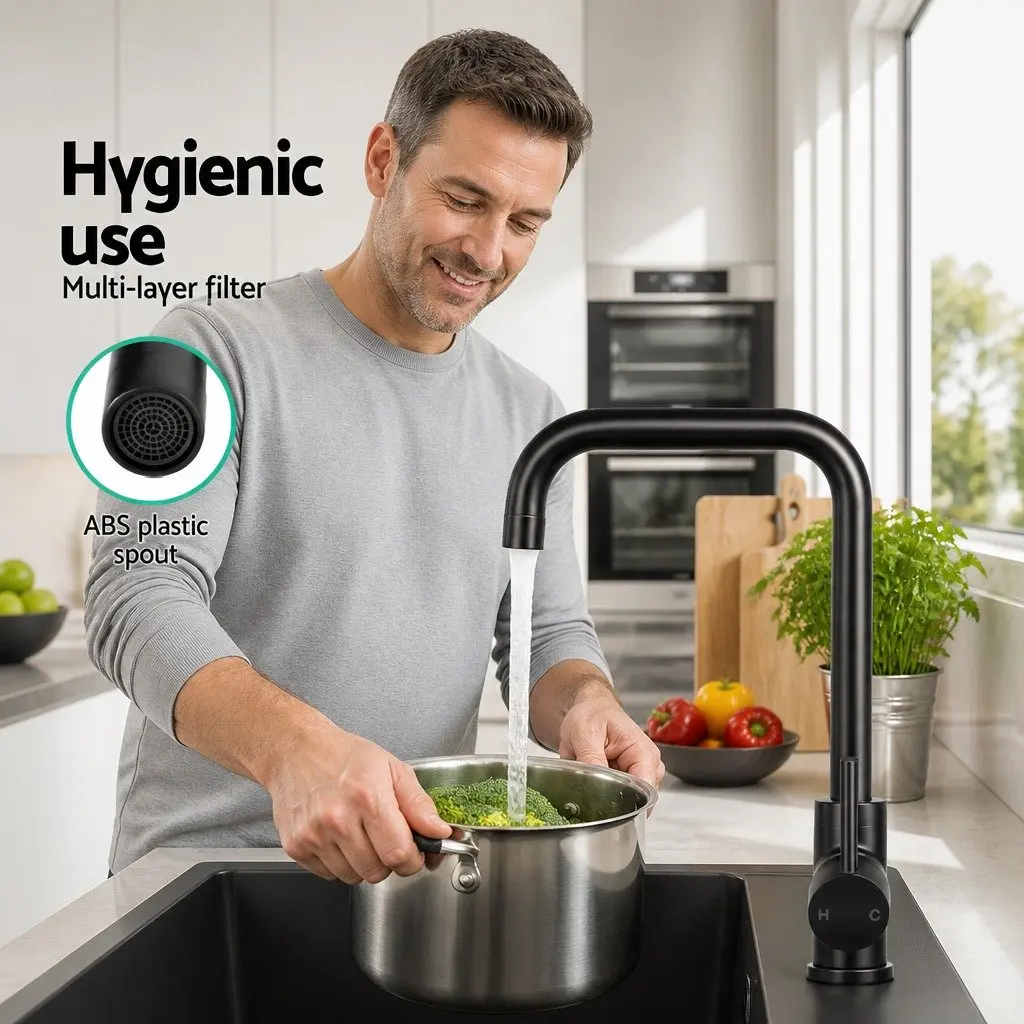 Kitchen Mixer Tap Black Gooseneck Basin Faucet Rectangle Sink Single Double