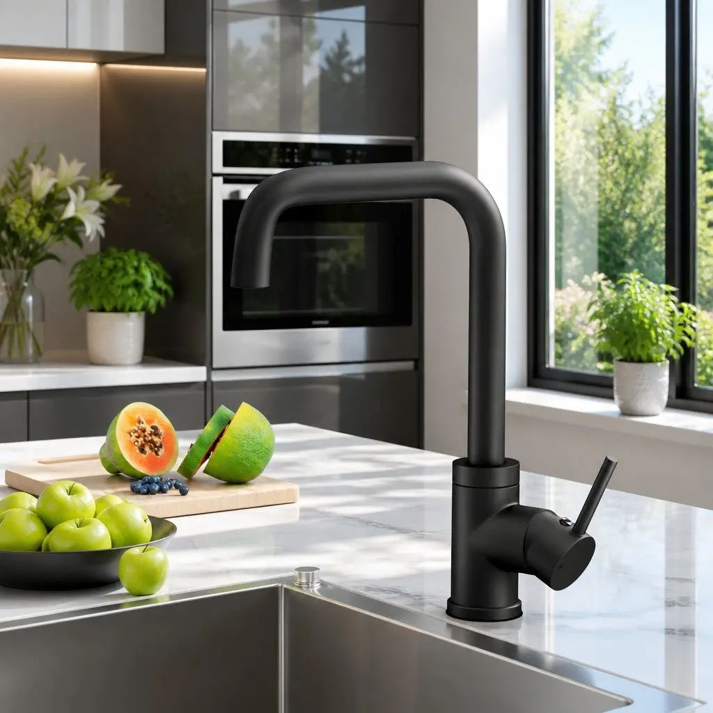 Kitchen Mixer Tap Black Gooseneck Basin Faucet Rectangle Sink Single Double