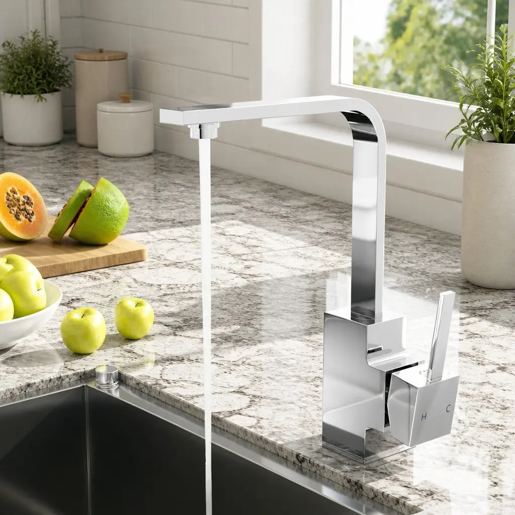 Kitchen Mixer Tap Chrome Square Sink Faucet Basin Laundry Single Hole Gooseneck
