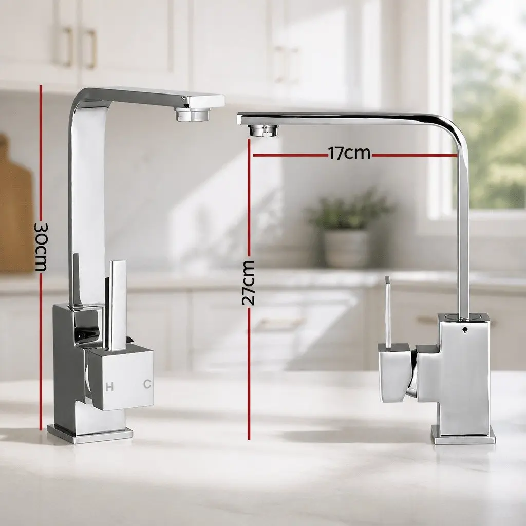 Kitchen Mixer Tap Chrome Square Sink Faucet Basin Laundry Single Hole Gooseneck