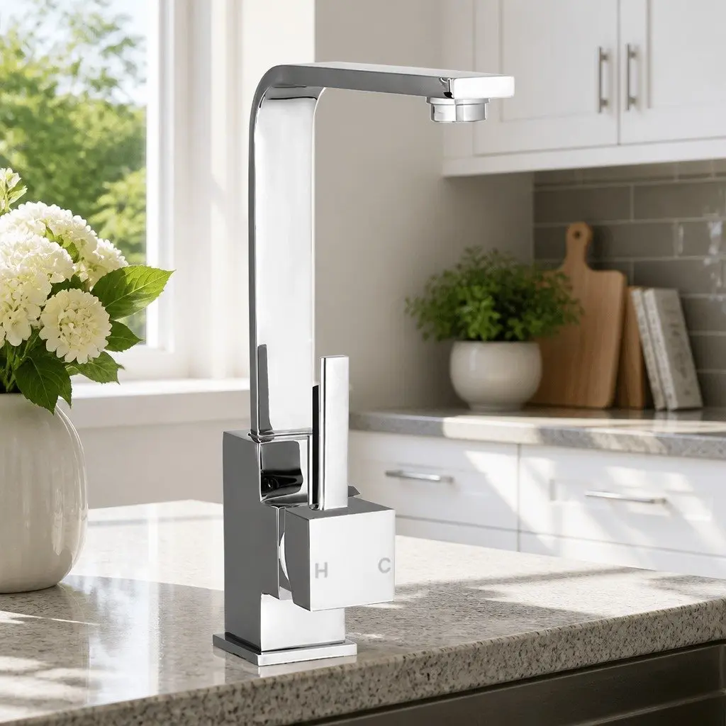 Kitchen Mixer Tap Chrome Square Sink Faucet Basin Laundry Single Hole Gooseneck