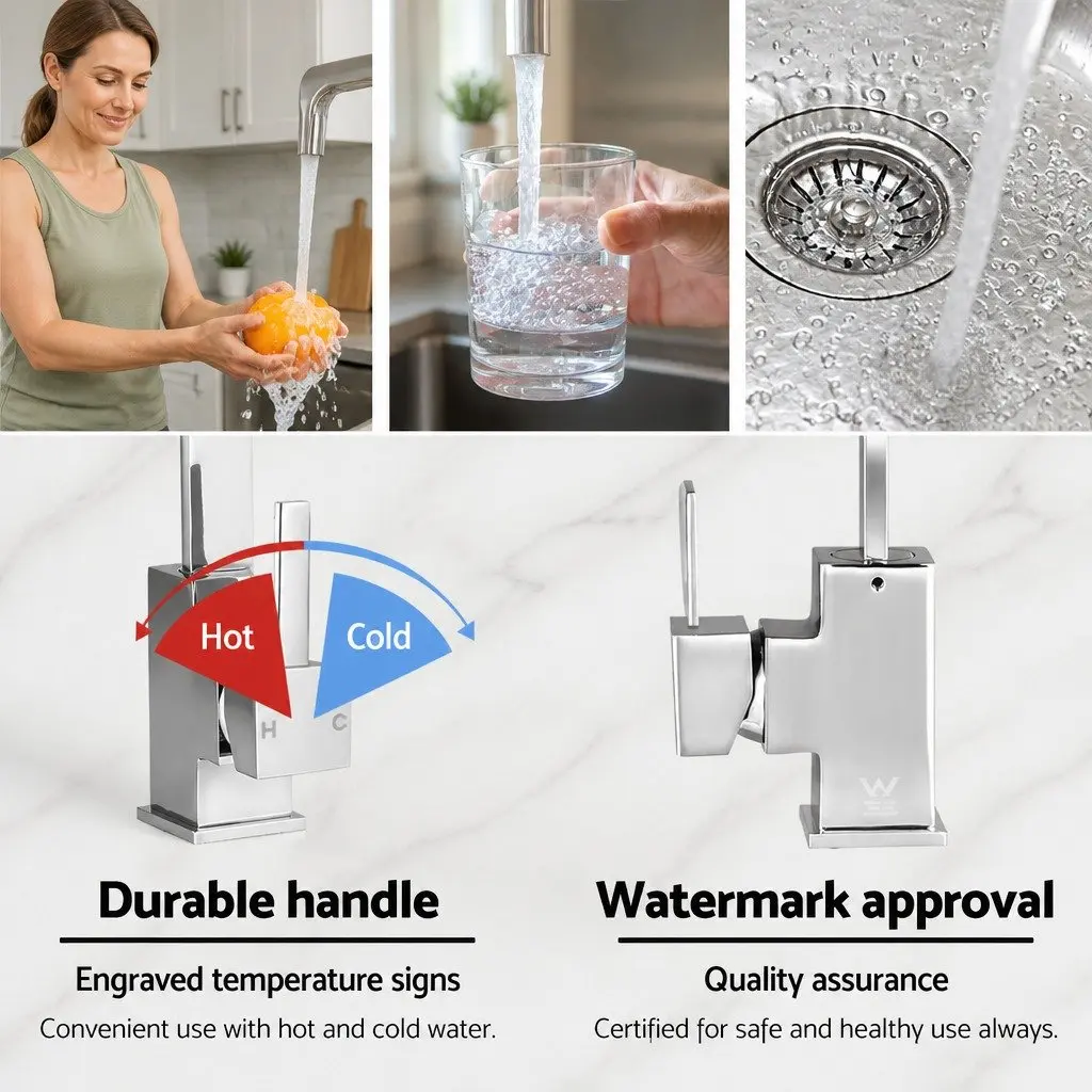 Kitchen Mixer Tap Chrome Square Sink Faucet Basin Laundry Single Hole Gooseneck