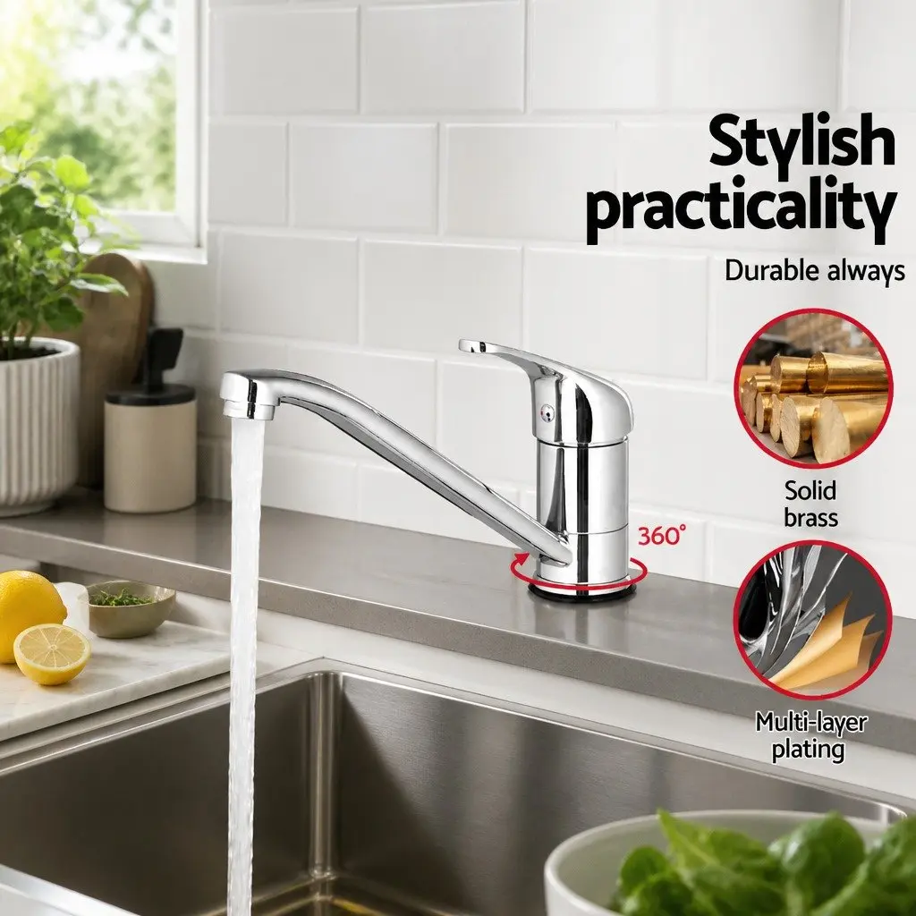 Kitchen Mixer Tap Long Spout Chrome Sink Faucet Basin Laundry Single Hole