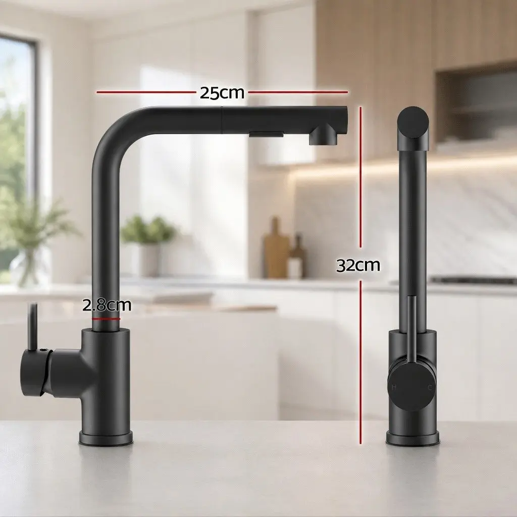 Kitchen Mixer Tap Pull Out Swivel 2 Mode Sink Basin Faucet Black Rectangle WELS
