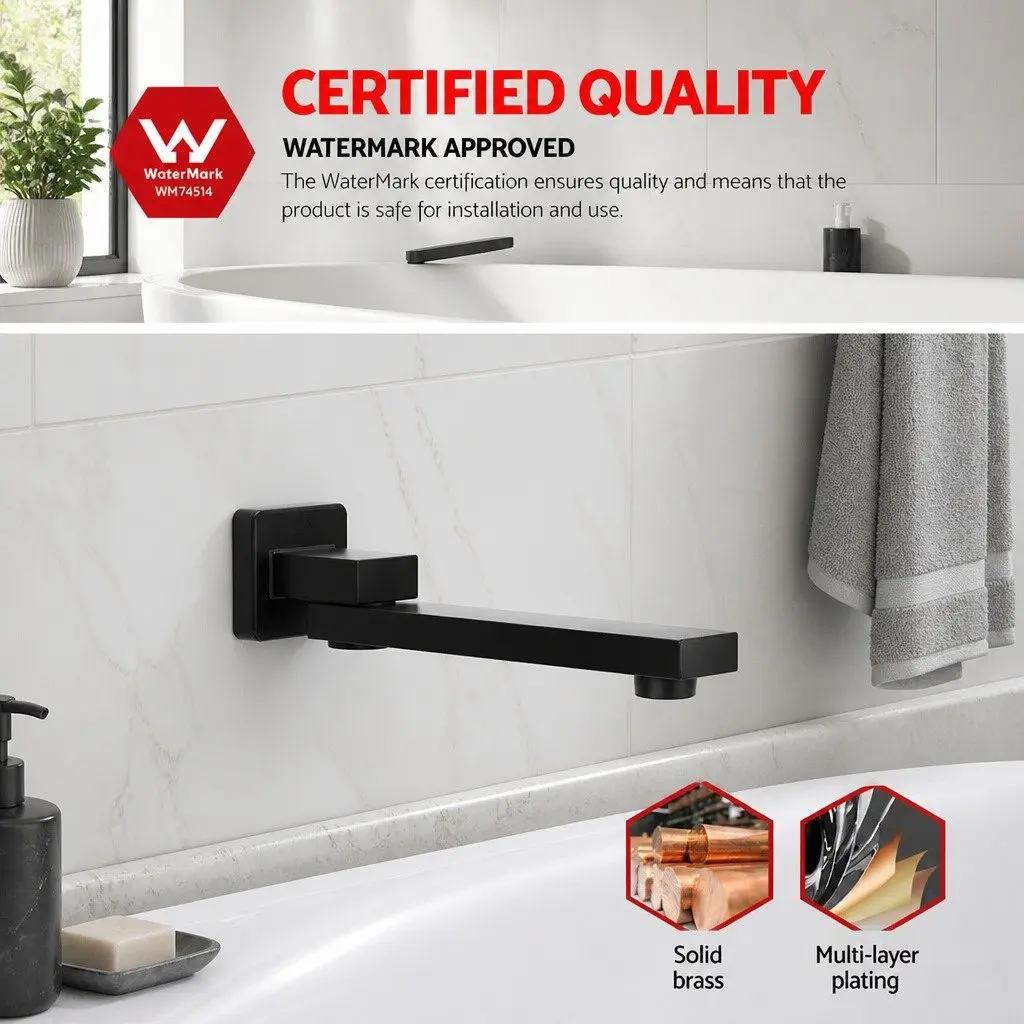 Wall Bath Spout Mixer Tap Square Swivel Bathtub Bathroom Black Matte