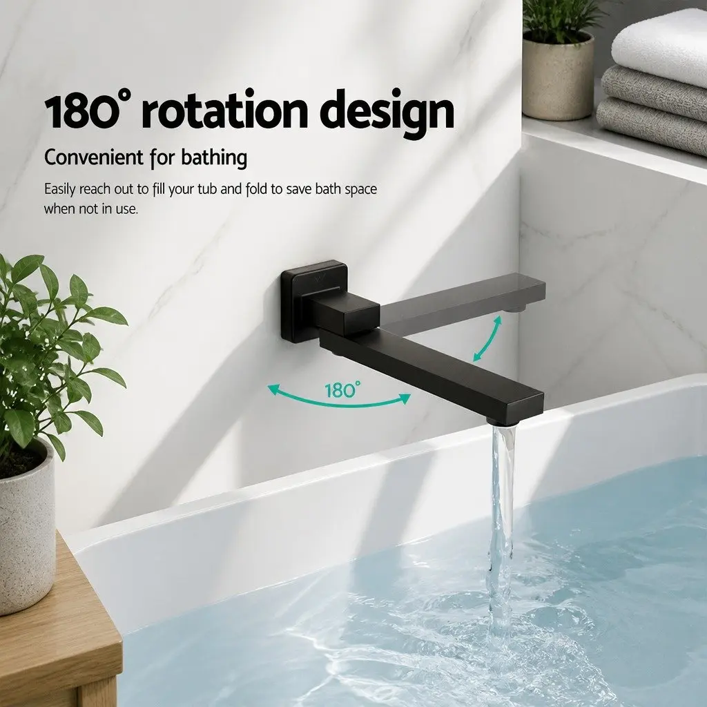 Wall Bath Spout Mixer Tap Square Swivel Bathtub Bathroom Black Matte