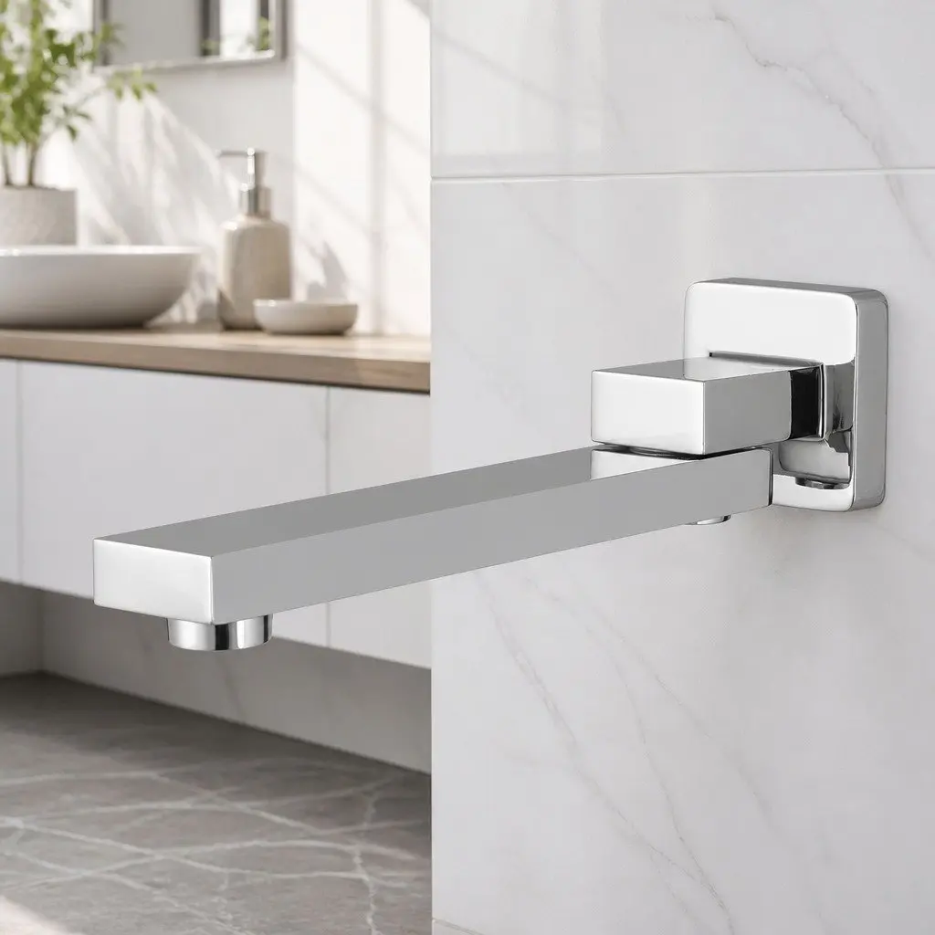Wall Bath Spout Mixer Tap Swivel Square Chrome Bathroom Basin Faucet
