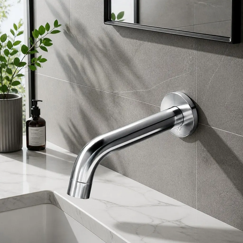 Wall Bath Spout Tap Round Shower Bathtub Mixer Chrome Silver Brass Bathroom