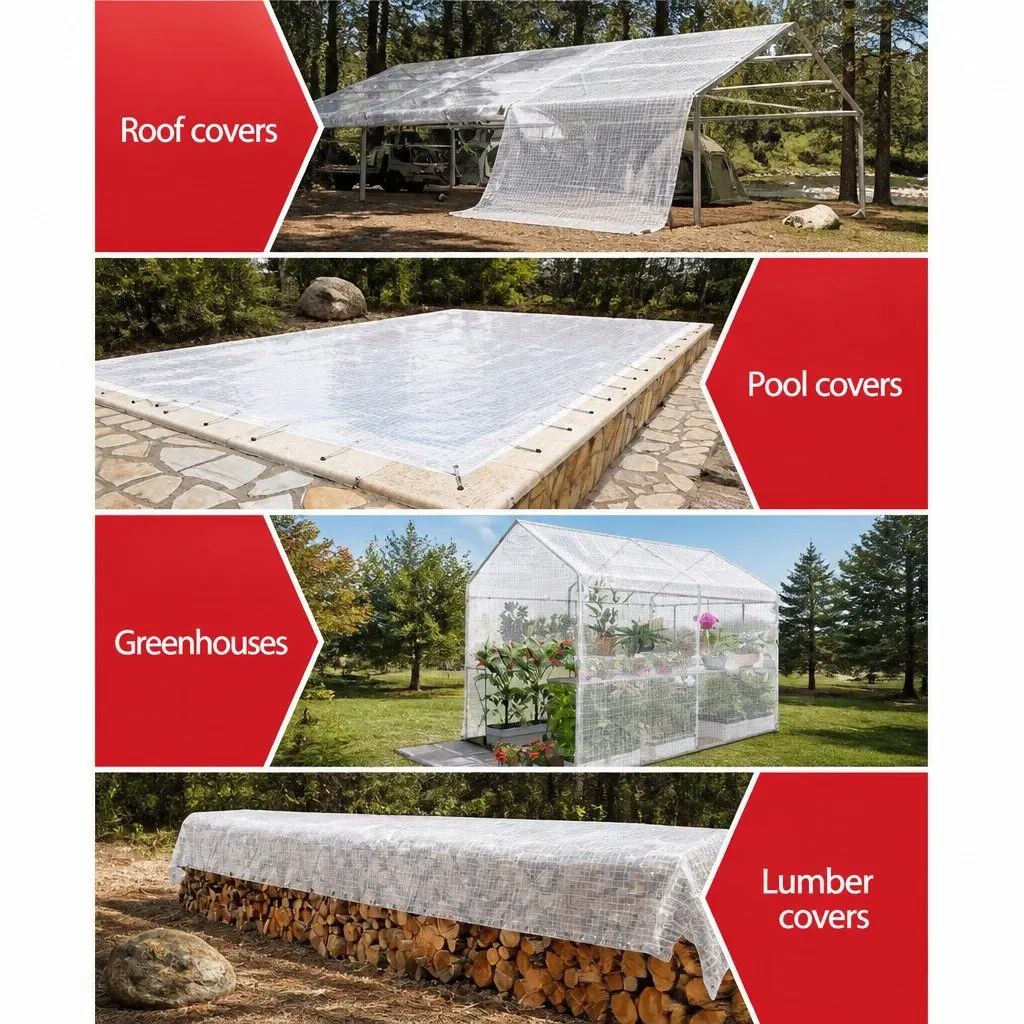 Heavy Duty Poly Tarp Waterproof Camping Cover 9x12m Clear Outdoor Protection