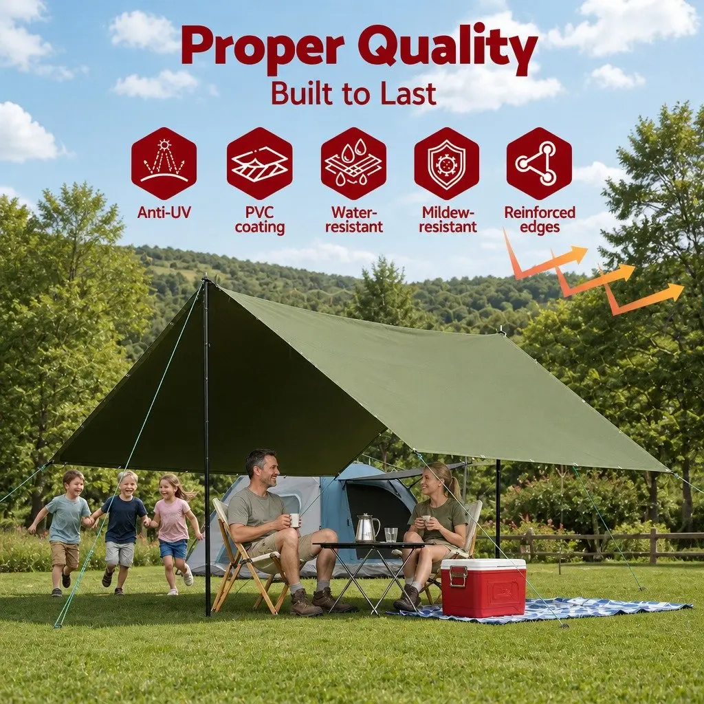 Heavy Duty Tarp Waterproof UV Resistant 2x3m Green Canvas Camping Caravan
