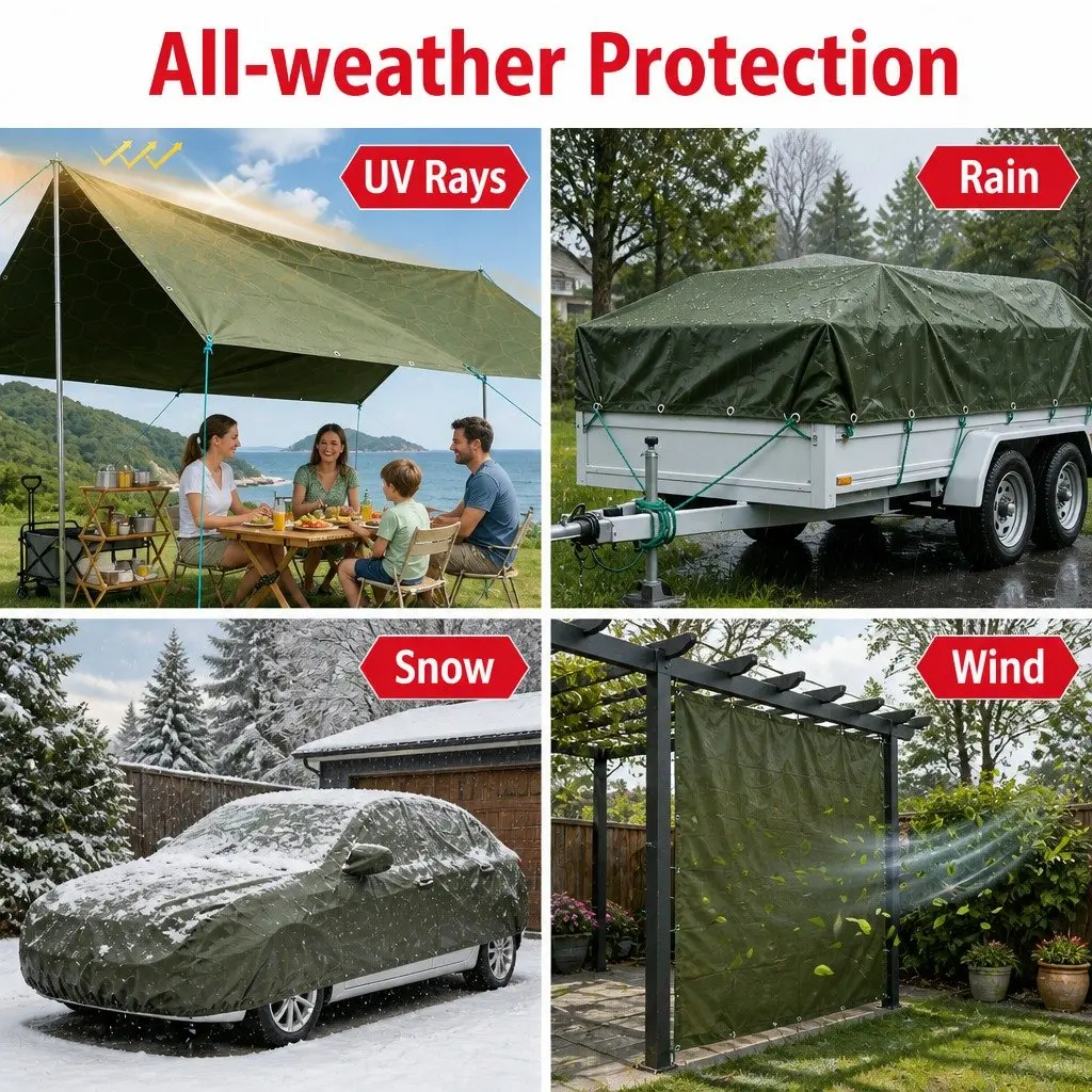 Heavy Duty Tarp Waterproof UV Resistant 2x3m Green Canvas Camping Caravan
