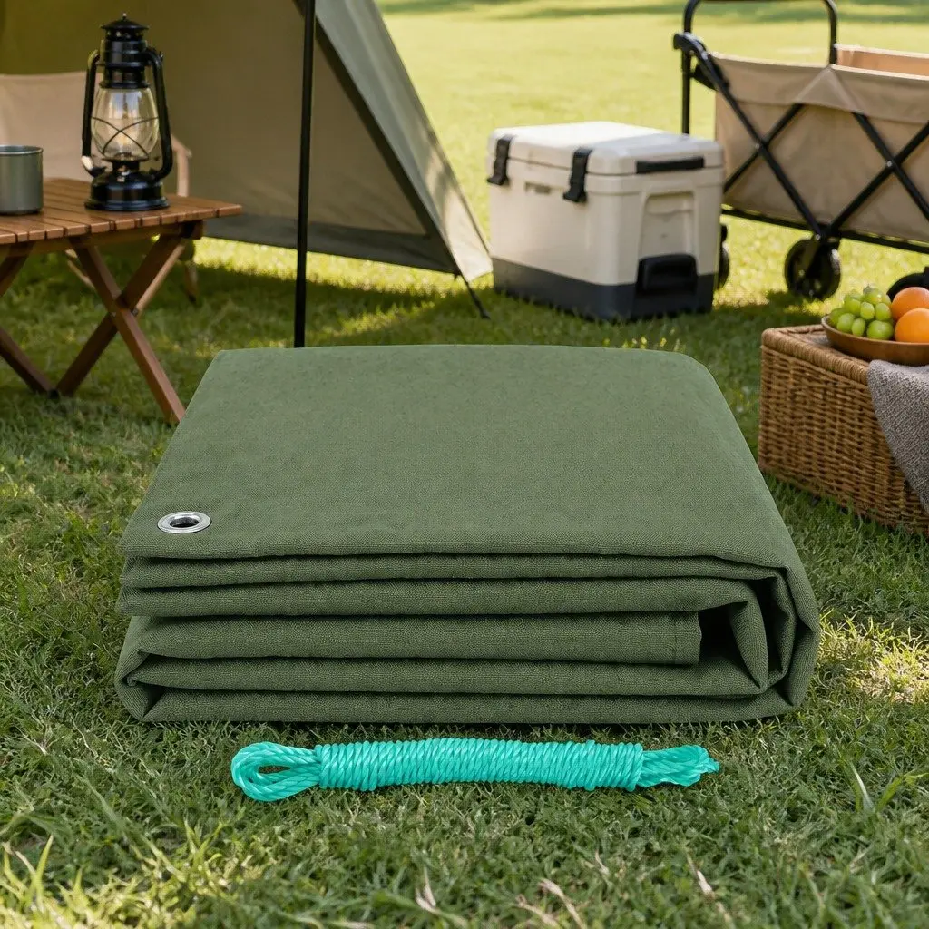 Heavy Duty Tarp 3x4m Camping Canvas Waterproof UV Resistant Outdoor Cover