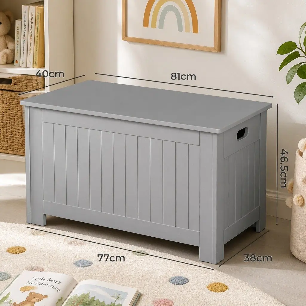 Kids Toy Box Storage Chest Grey Wooden Organiser Bench Seat 81cm x 40cm x 46.5cm