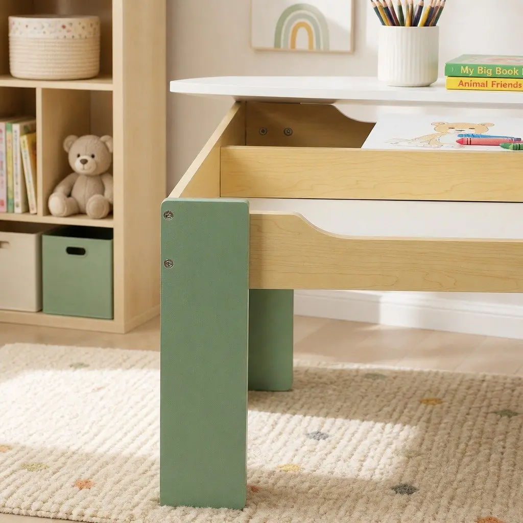 Kids Table and Chairs Set 3-in-1 Learning Chalkboard Storage Morandi Green
