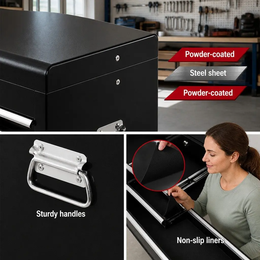 Tool Cabinet Storage Organizer 10 Drawer Black Steel 60cm W x 26cm D x 38cm H