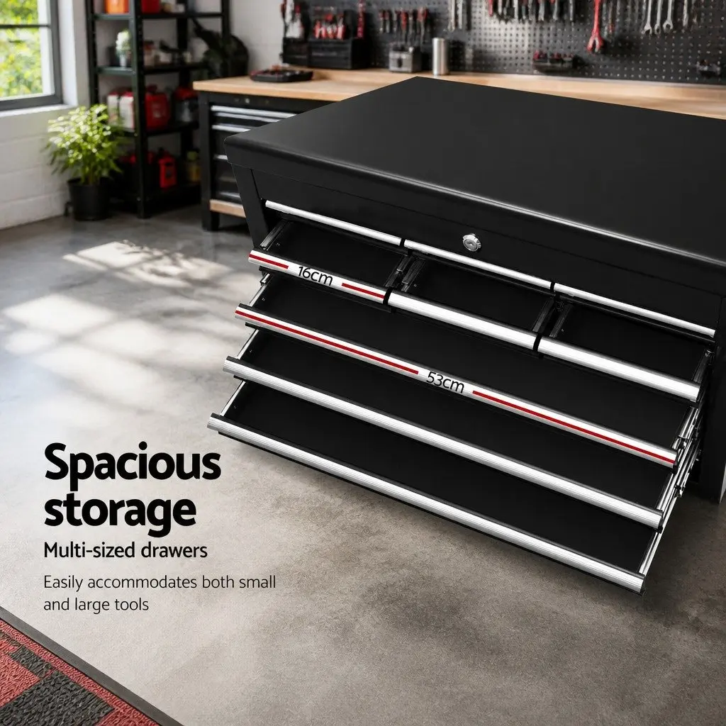 Tool Cabinet Storage Organizer 10 Drawer Black Steel 60cm W x 26cm D x 38cm H
