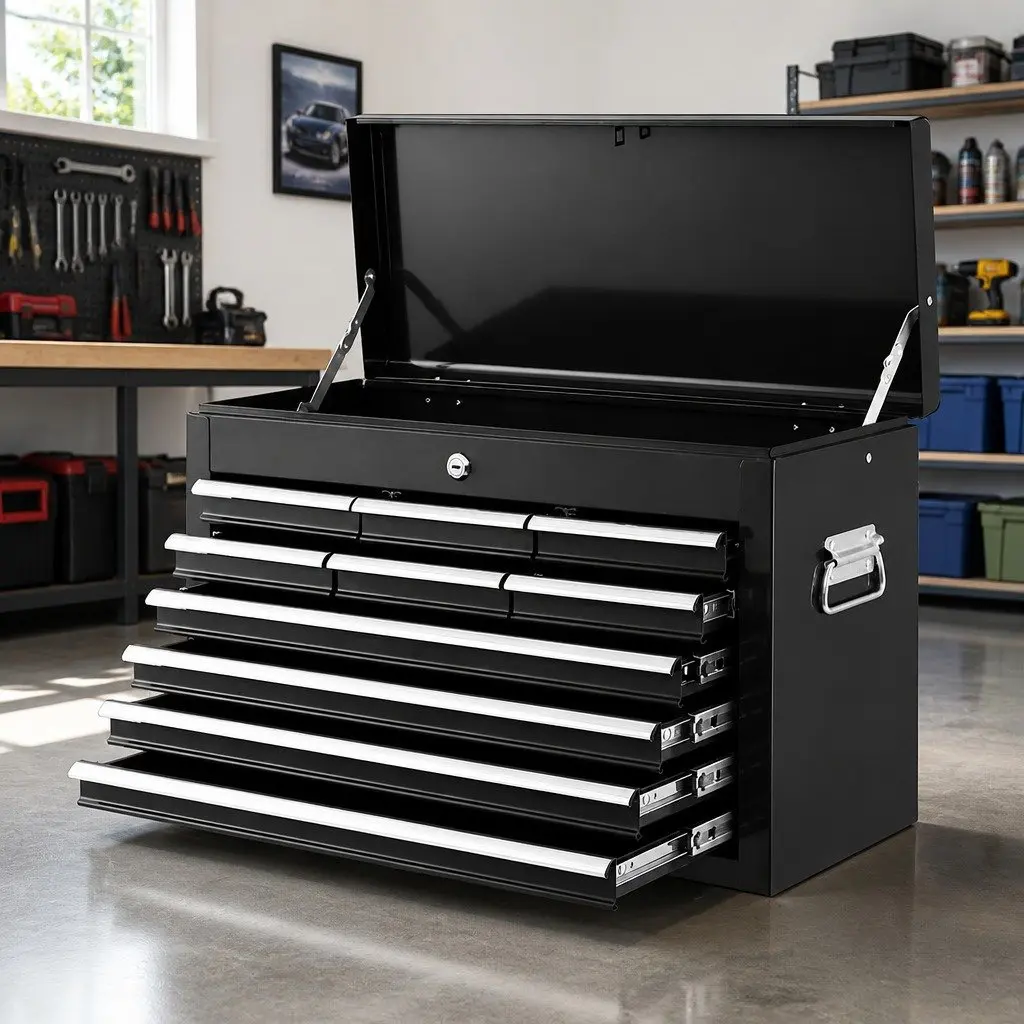 Tool Cabinet Storage Organizer 10 Drawer Black Steel 60cm W x 26cm D x 38cm H