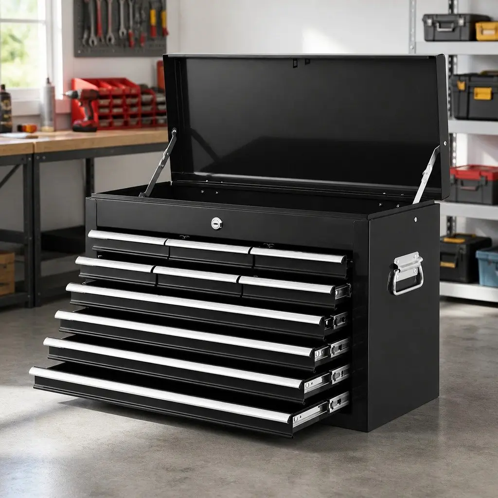 Tool Cabinet Storage Organizer 10 Drawer Black Steel 60cm W x 26cm D x 38cm H