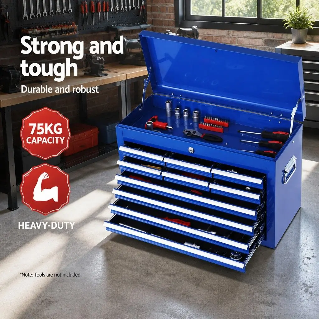 10 Drawer Tool Box Cabinet Chest Storage Organiser Garage Workshop Blue Steel