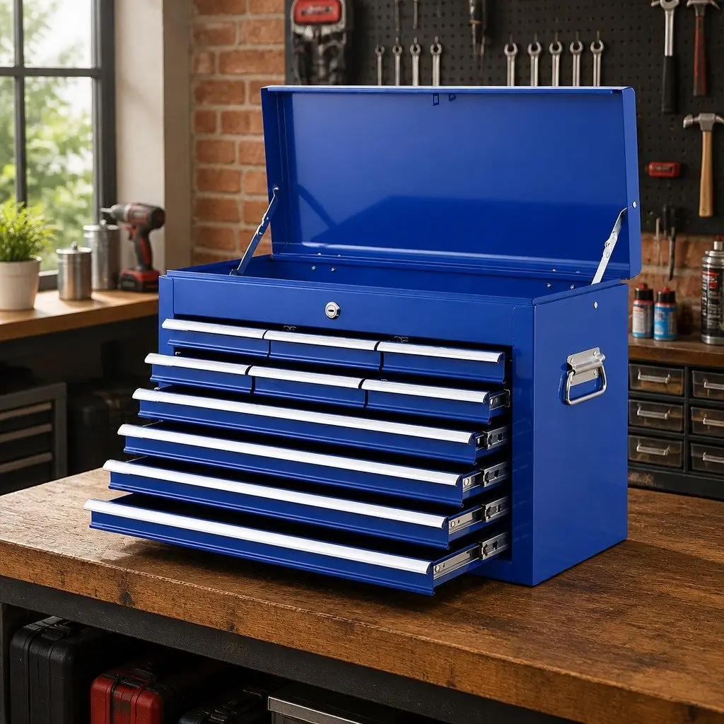 10 Drawer Tool Box Cabinet Chest Storage Organiser Garage Workshop Blue Steel