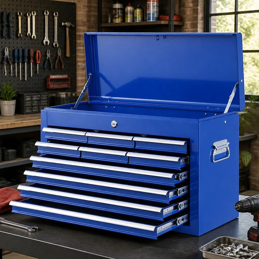 10 Drawer Tool Box Cabinet Chest Storage Organiser Garage Workshop Blue Steel