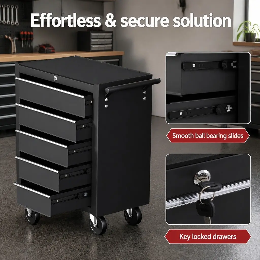 Tool Chest Trolley Storage Cabinet Organizer 10 Drawers Black