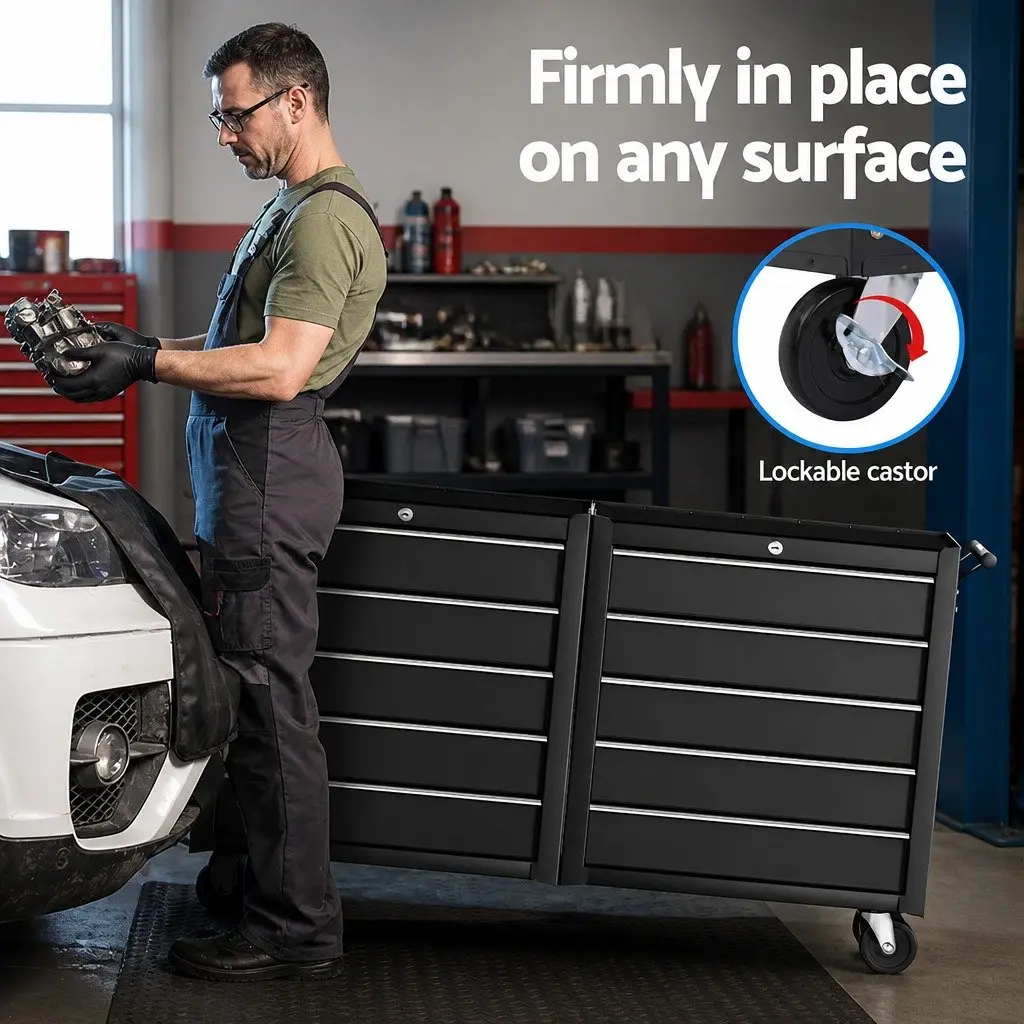 Tool Chest Trolley Storage Cabinet Organizer 10 Drawers Black