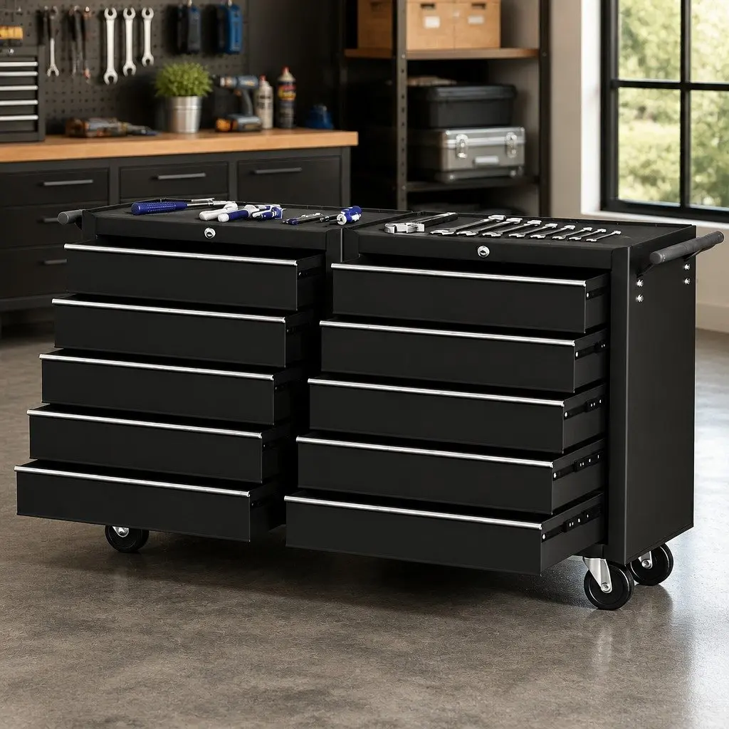 Tool Chest Trolley Storage Cabinet Organizer 10 Drawers Black