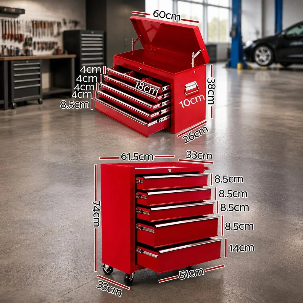 14 Drawer Tool Cabinet Storage Trolley Chest Mechanic Garage Workshop Red