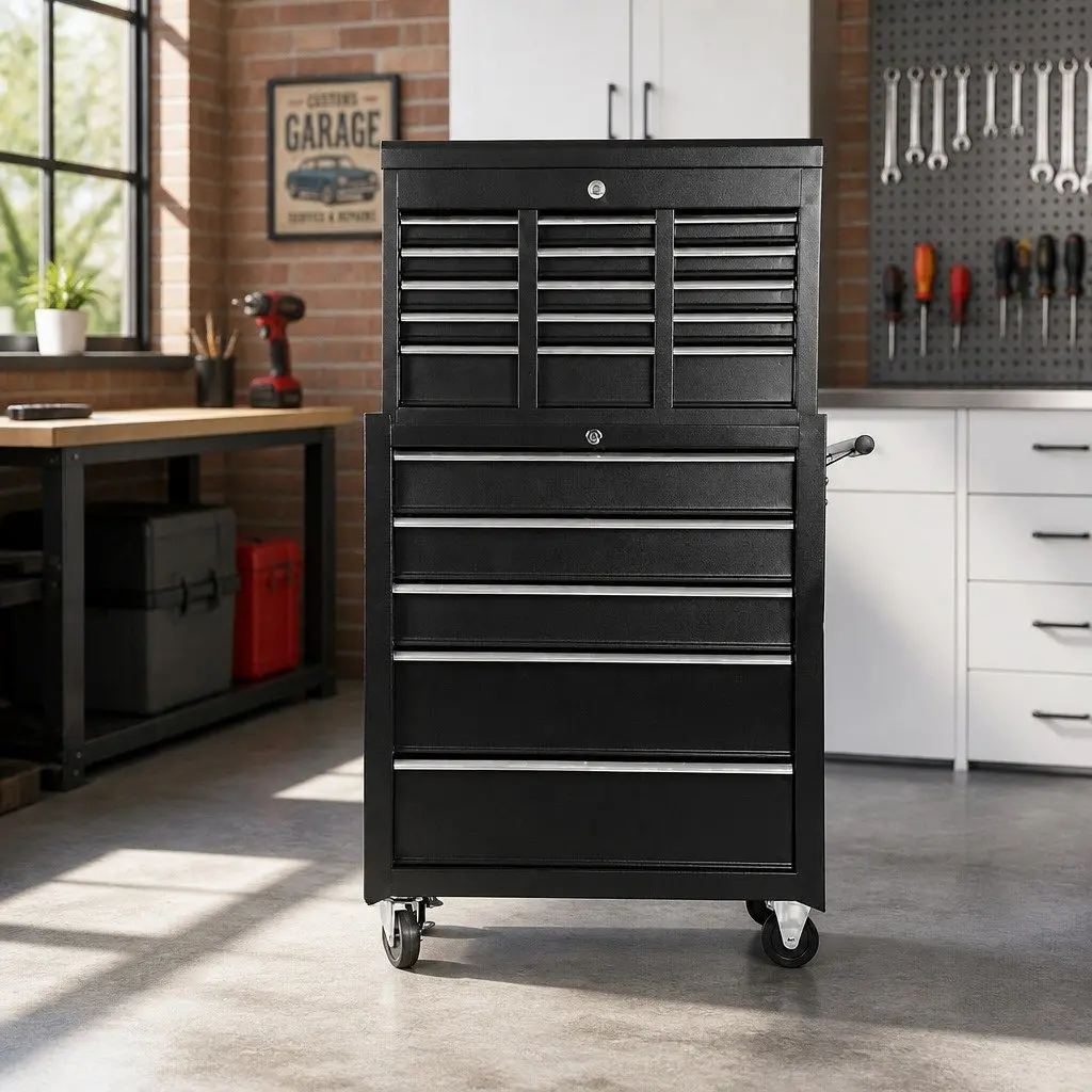 14 Drawer Tool Box Cabinet Chest Mechanic Garage Storage Trolley Black Steel
