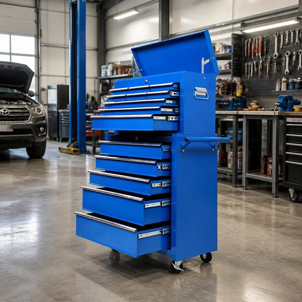 Tool Cabinet Storage Trolley 14 Drawer Steel Blue 61.5cm x 33cm x 112cm