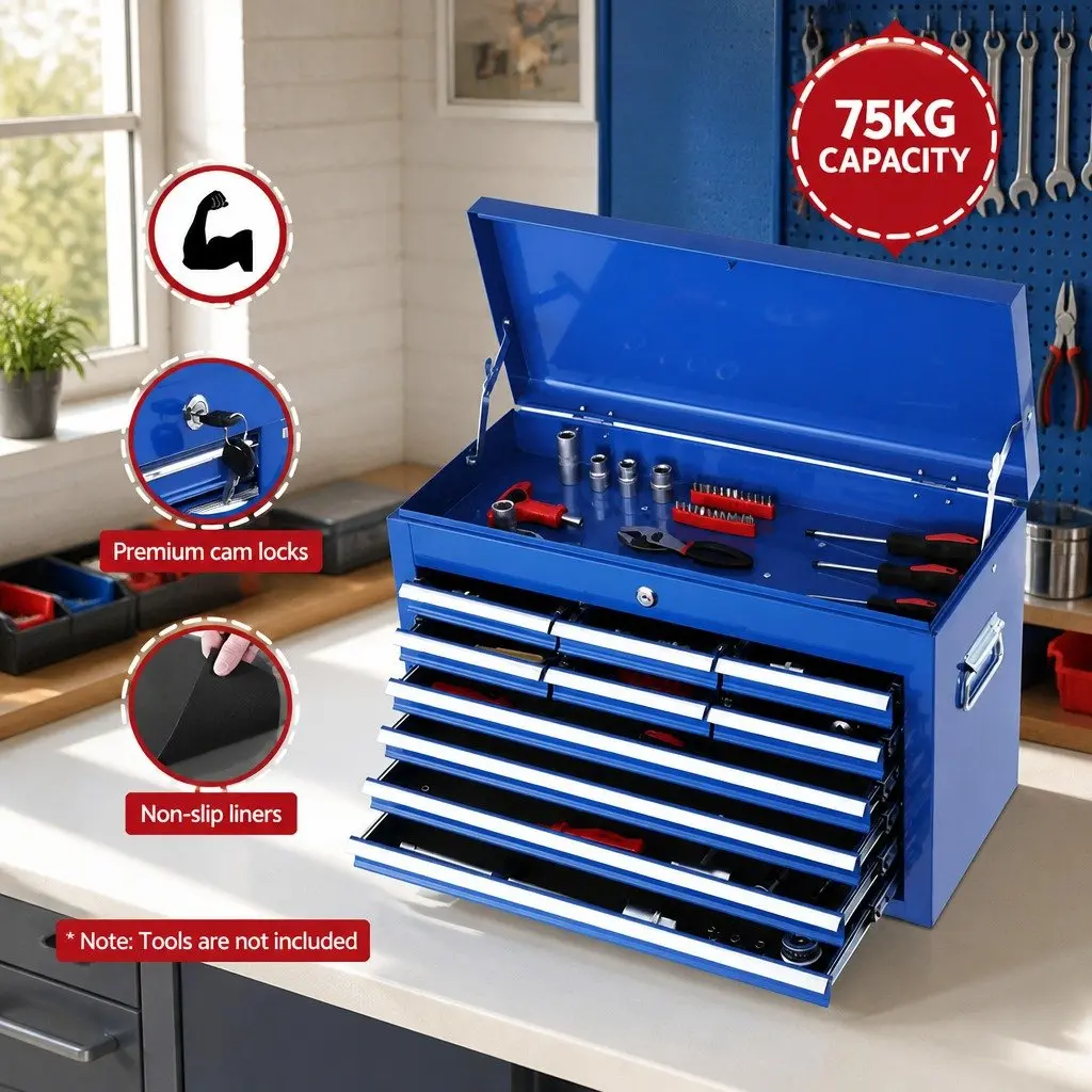 Tool Chest Trolley 15 Drawers 2-in-1 Storage Wheeled Toolbox Organizer