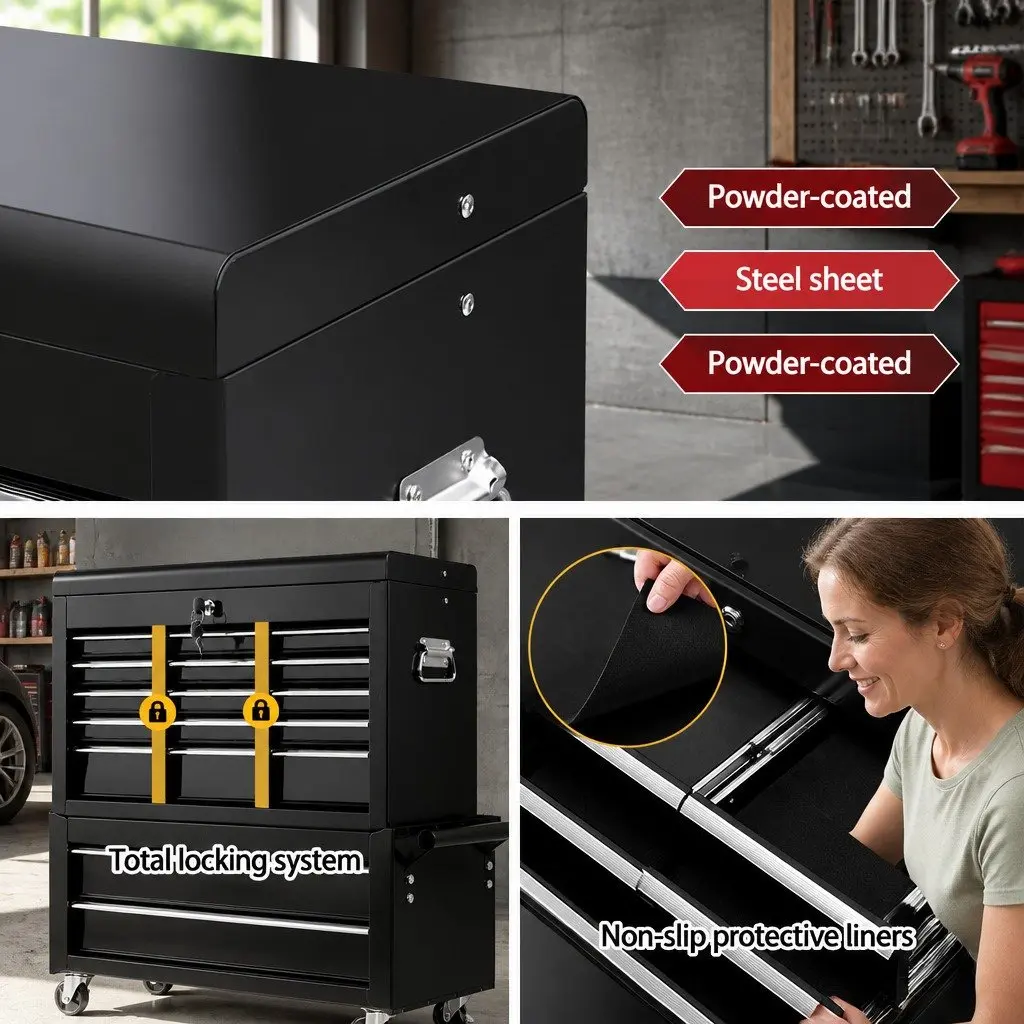 16 Drawer Tool Box Cabinet Chest Trolley Garage Storage Organizer Lockable