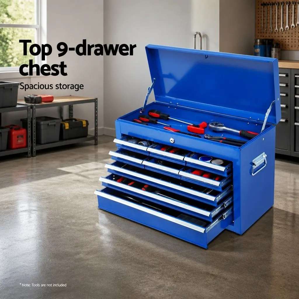 Tool Cabinet Storage Trolley 16 Drawers Garage Workshop Blue Steel