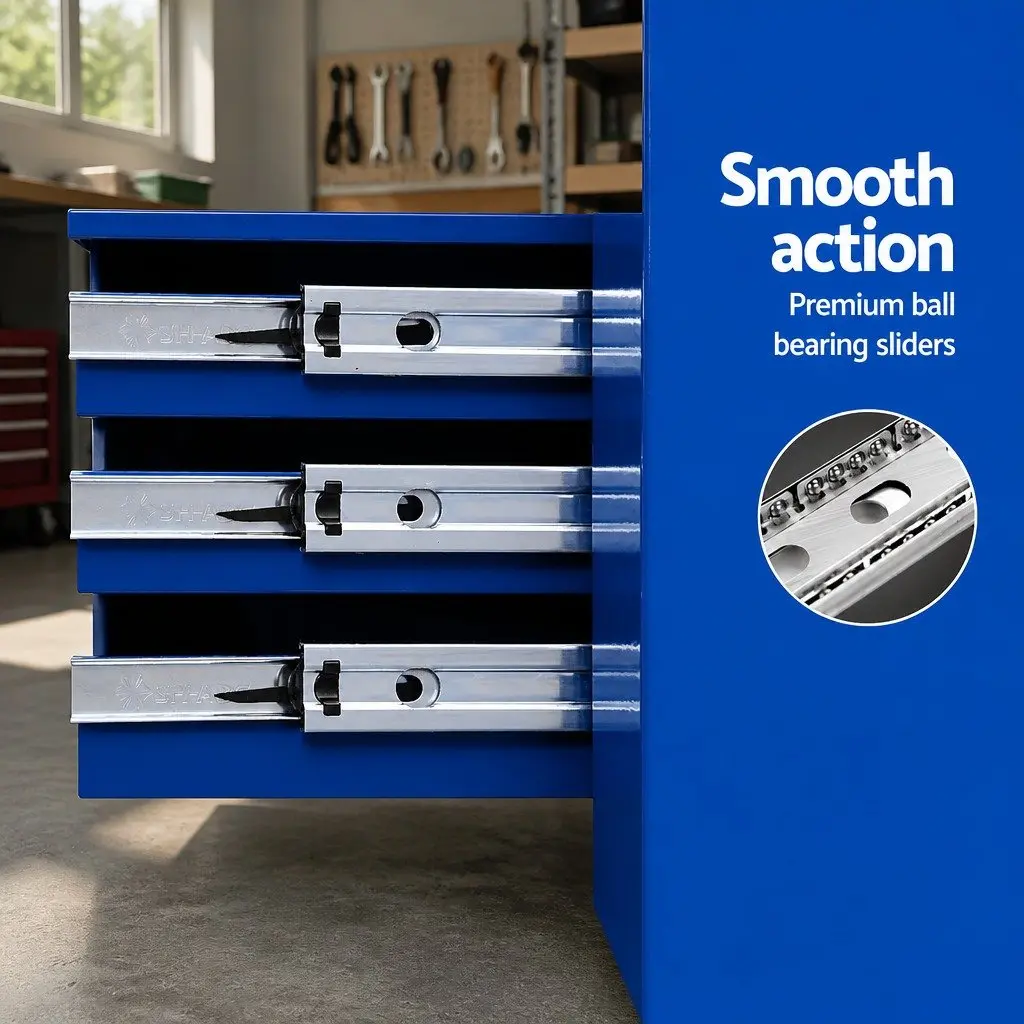 Tool Cabinet Storage Trolley 16 Drawers Garage Workshop Blue Steel