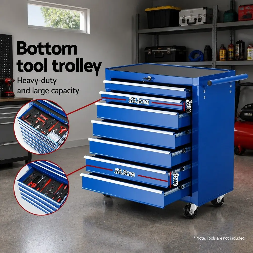Tool Cabinet Storage Trolley 16 Drawers Garage Workshop Blue Steel
