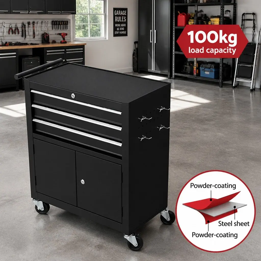 Tool Storage Chest with Drawers and Wheels