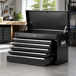5 Drawer Tool Chest Box Cabinet Lockable Garage Storage Organiser Black Steel