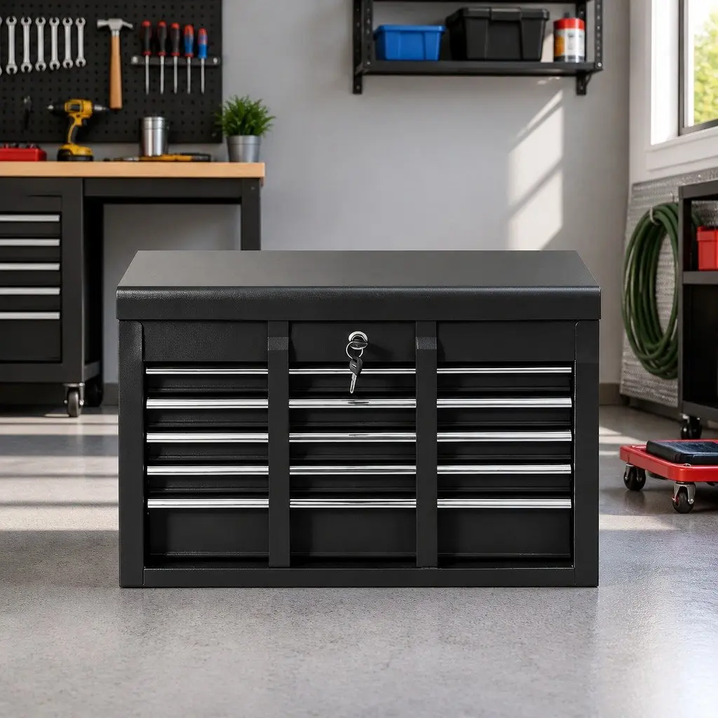 Tool Chest Storage Organiser 5 Drawer Lockable Black Steel 60cm x 26cm x 35cm