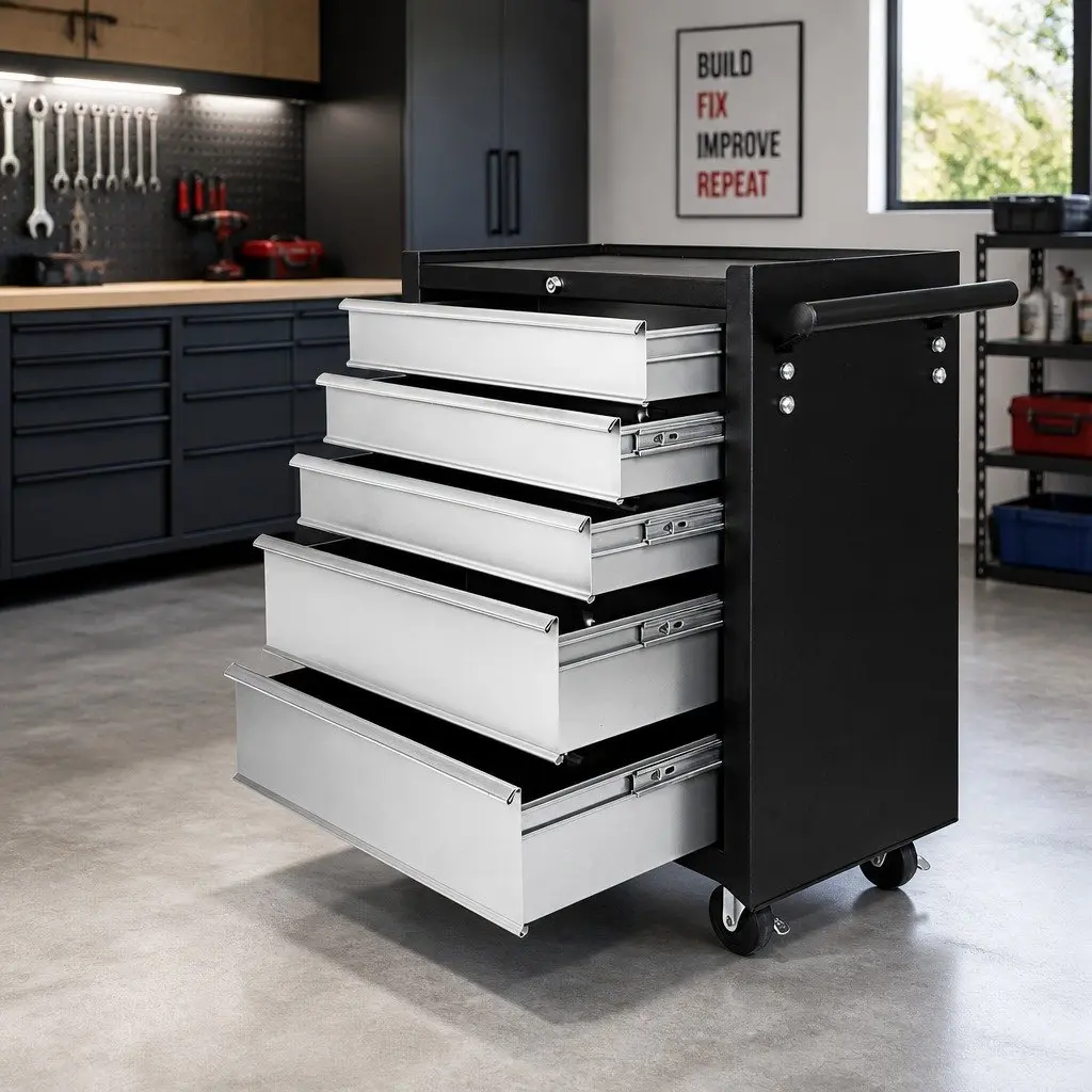 5 Drawer Tool Cabinet Trolley Steel Garage Storage Organizer Black or Grey