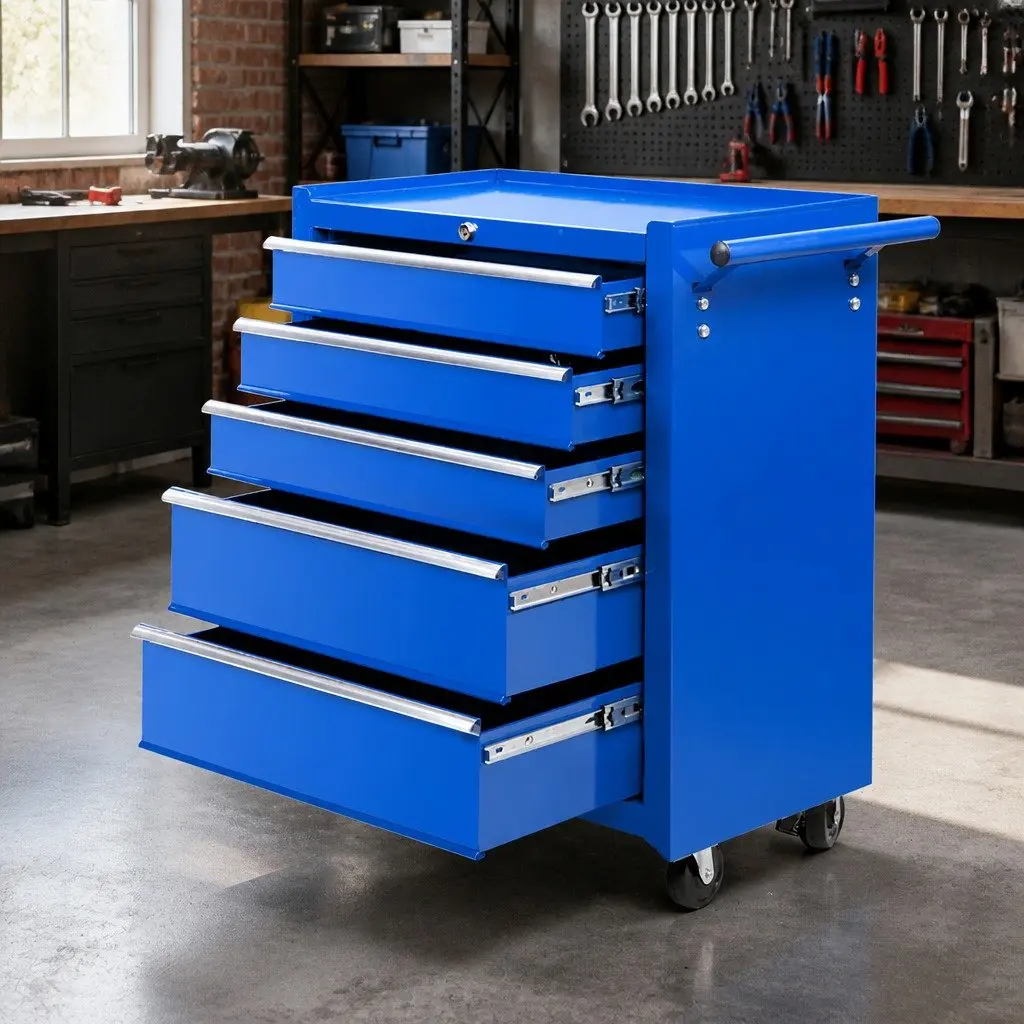 Tool Cabinet Storage Trolley 5 Drawer Organizer Garage Workshop Blue
