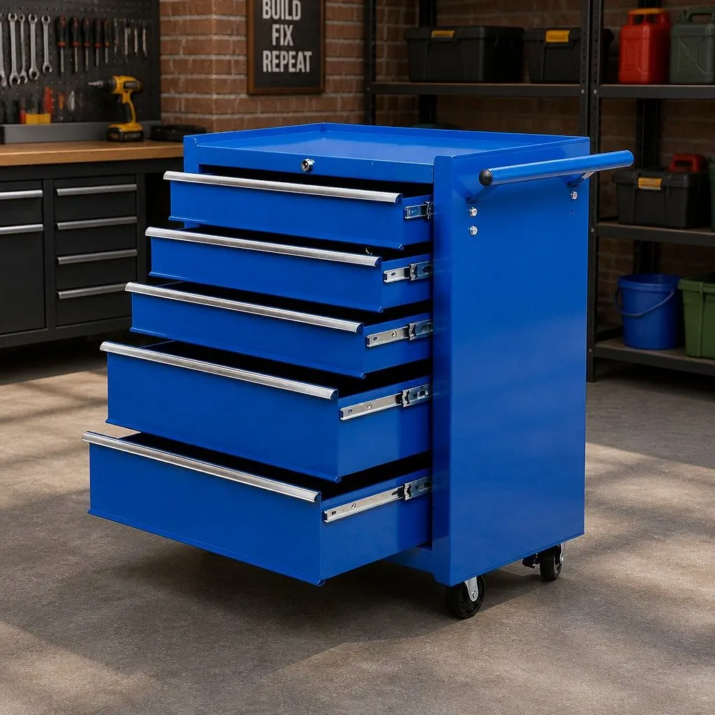 Tool Cabinet Storage Trolley 5 Drawer Organizer Garage Workshop Blue