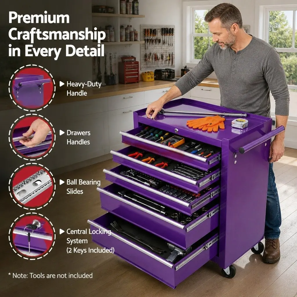 5 Drawer Tool Chest Trolley Cabinet Garage Storage Organiser Heavy Duty Mobile