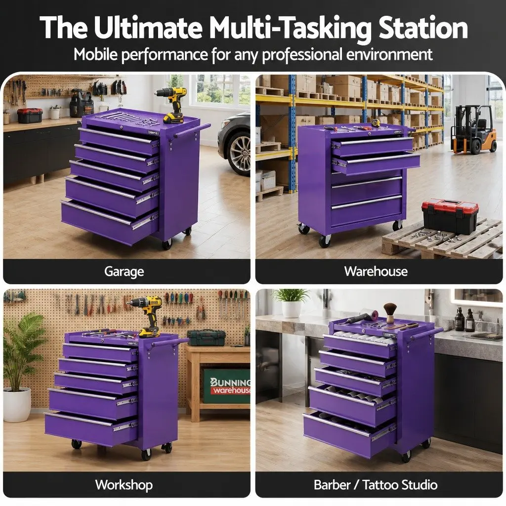 5 Drawer Tool Chest Trolley Cabinet Garage Storage Organiser Heavy Duty Mobile